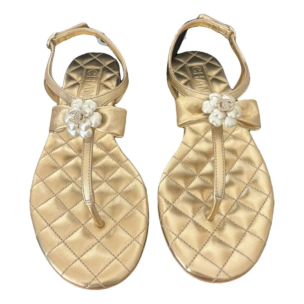 Chanel Lambskin Grosgrain Camellia Thong Sandals