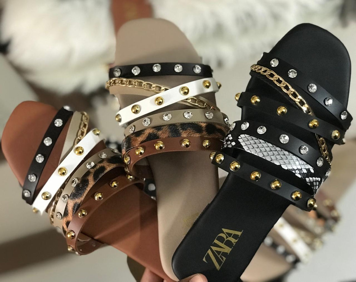 Zara Studded Flat Slippers