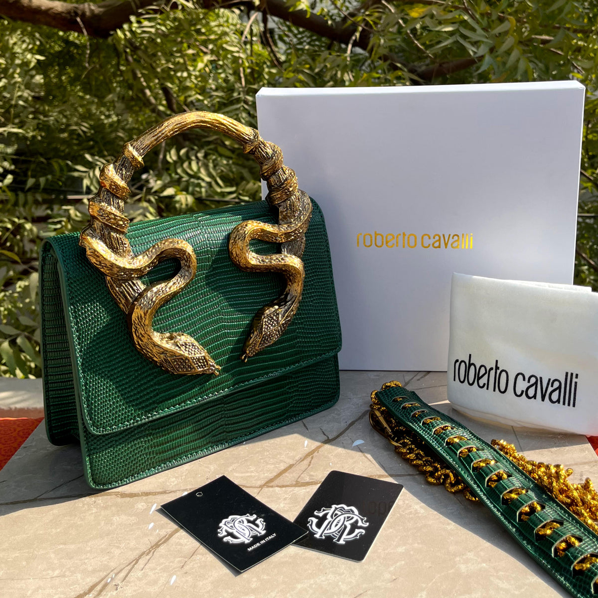Roberto Cavalli Borsa Bordeaux Con Serpenti