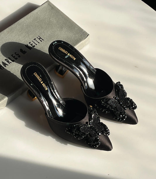 Charles & Keith Satin Butterfly Heels