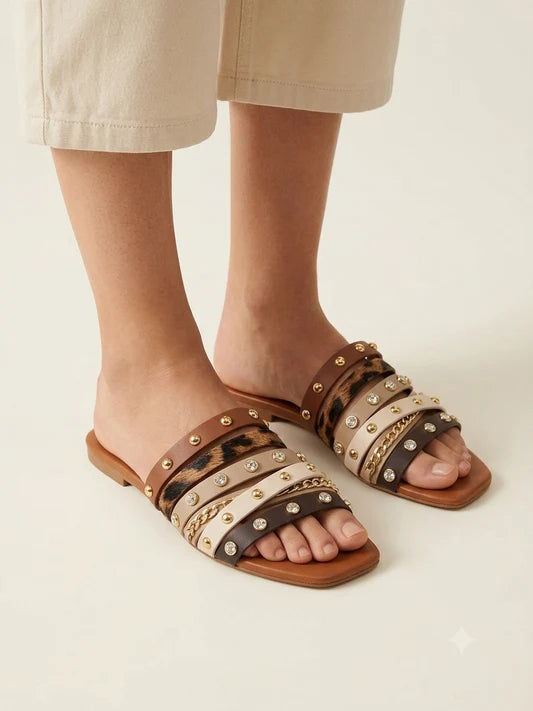 Zara Studded Flat Slippers