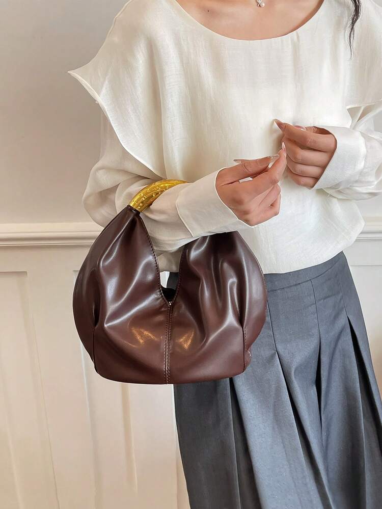 Metal Handle Soft PU Dumpling Shoulder Bag