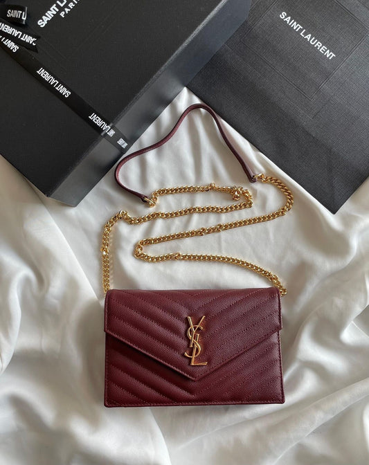 YSL Quilted Chain Wallet with Brand Box
