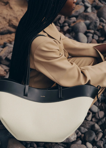 Polène Cyme Black & White Canvas Tote Bag