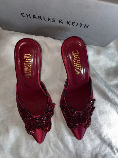 Charles & Keith Satin Butterfly Heels