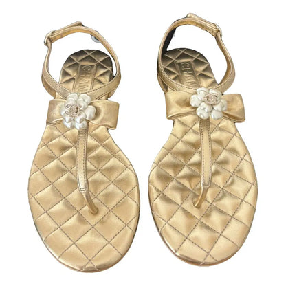 Chanel Lambskin Grosgrain Camellia Thong Sandals