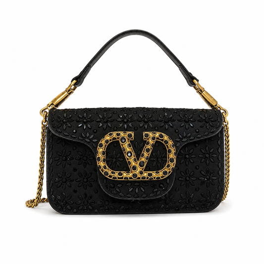Valentino Garavani Locò velvet clutch with jewel logo