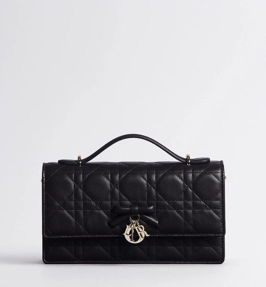 Christian Dior Mini Soupir Black Cannage Bag with Complete Packaging- Genuine Leather