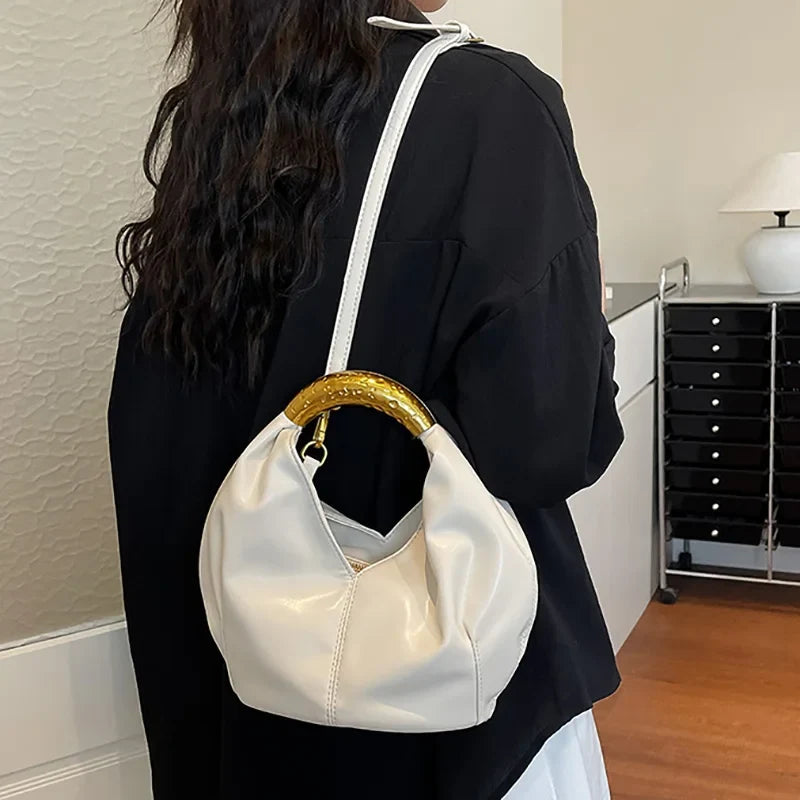 Metal Handle Soft PU Dumpling Shoulder Bag