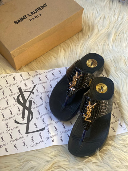 YSL Platform Wedge Flip Flops