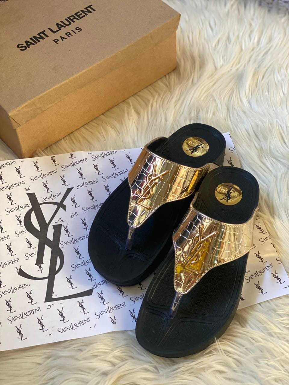 YSL Platform Wedge Flip Flops