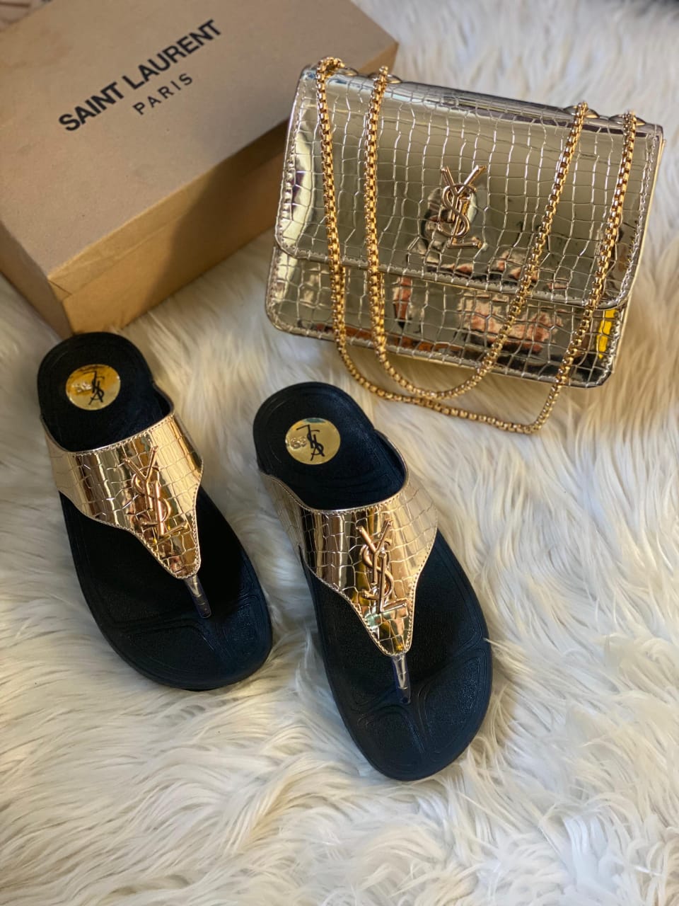 YSL Platform Wedge Flip Flops