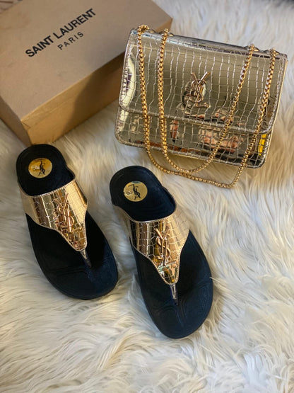 YSL Platform Wedge Flip Flops