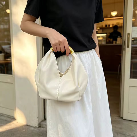 Metal Handle Soft PU Dumpling Shoulder Bag