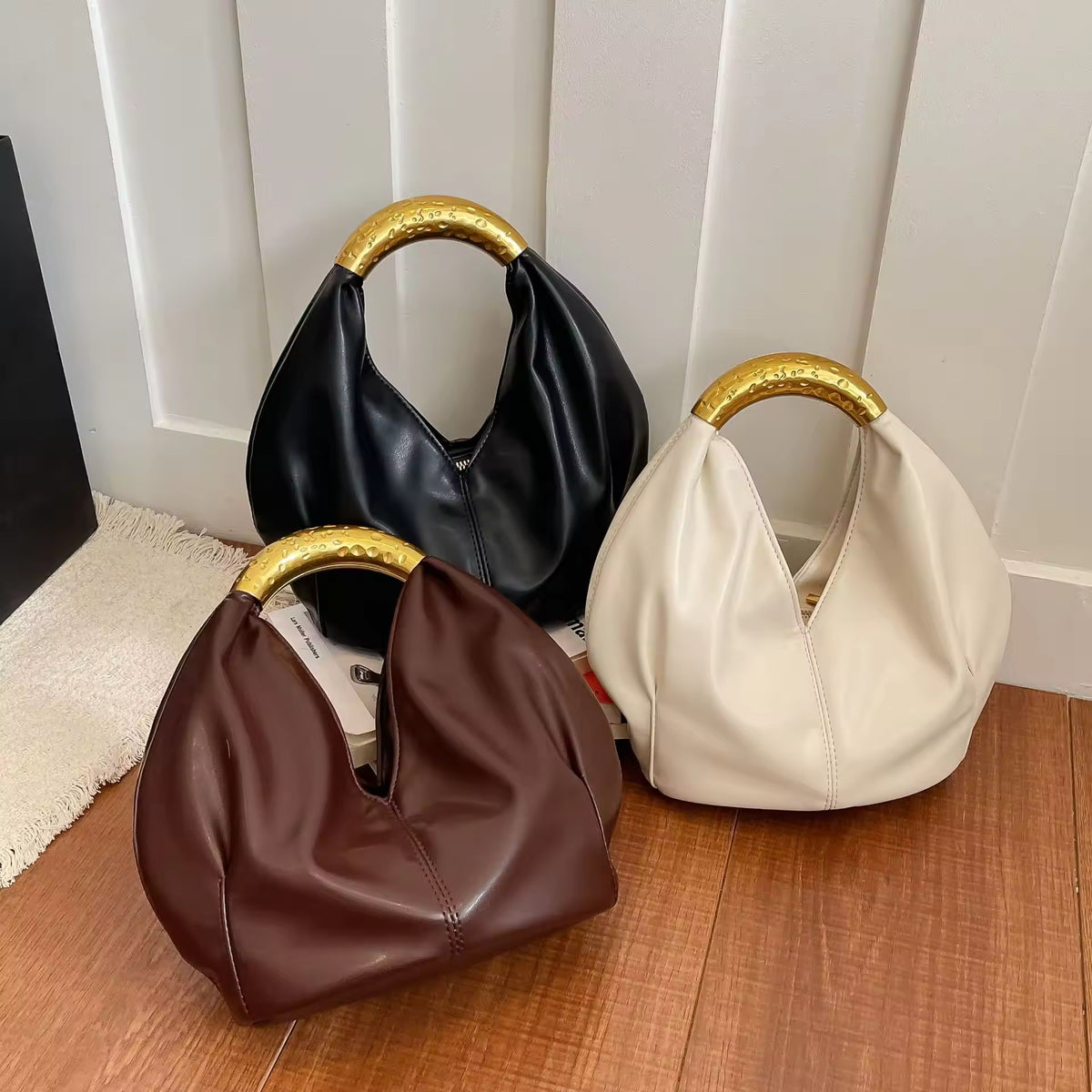Metal Handle Soft PU Dumpling Shoulder Bag