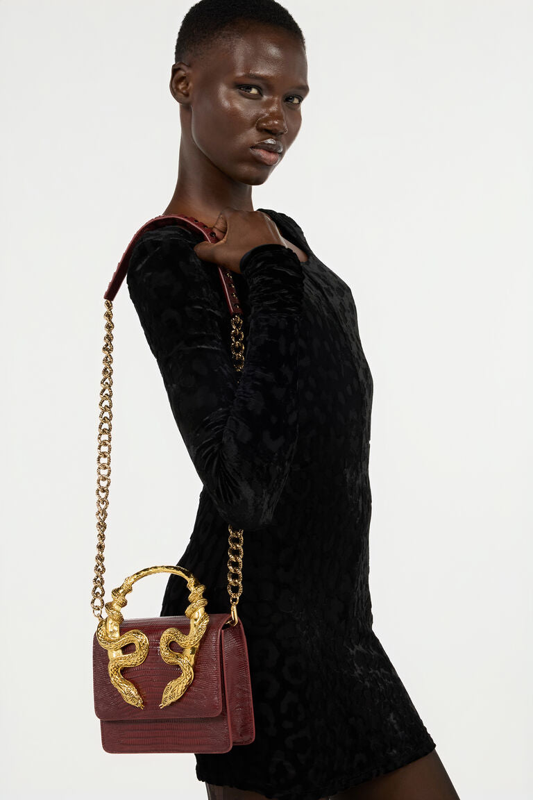 Roberto Cavalli Borsa Bordeaux Con Serpenti