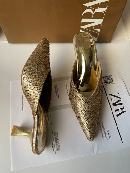 Zara Crystal Embellished Pointed-Toe Heels