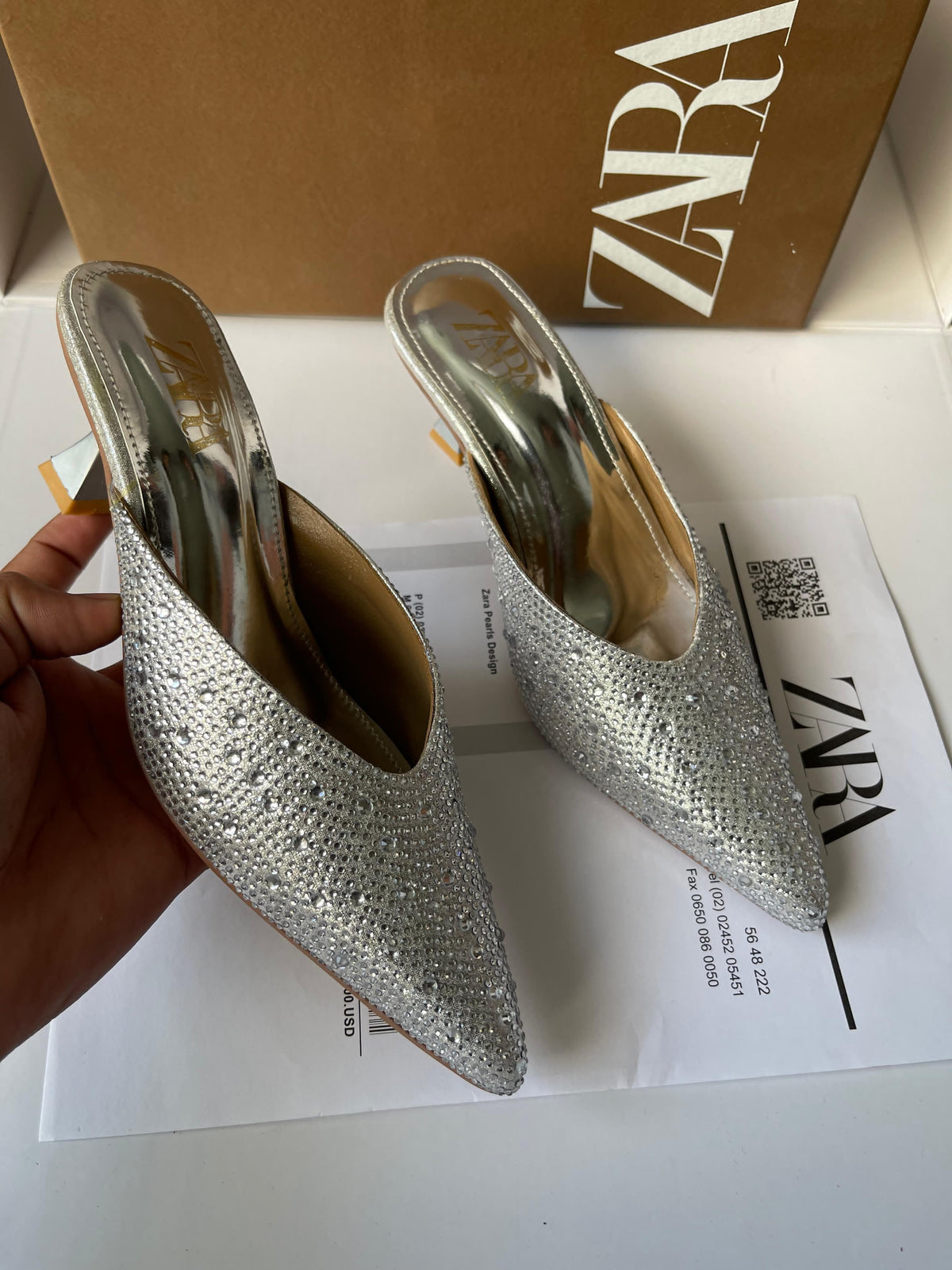Zara Crystal Embellished Pointed-Toe Heels