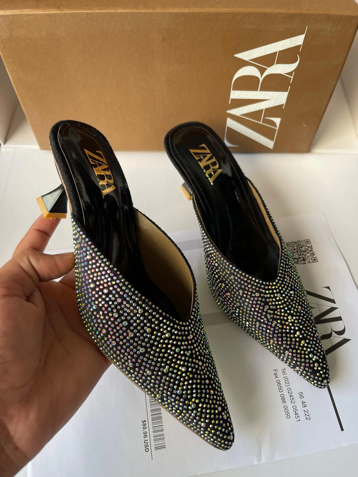 Zara Crystal Embellished Pointed-Toe Heels