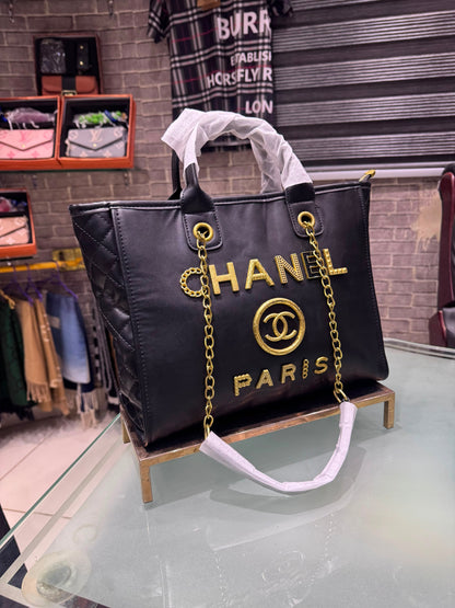 Chanel Deauville Studded Chain Tote Bag