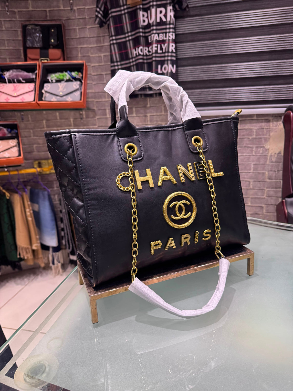 Chanel Deauville Studded Chain Tote Bag