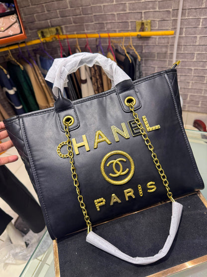 Chanel Deauville Studded Chain Tote Bag