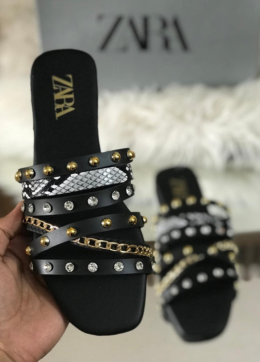 Zara Studded Flat Slippers
