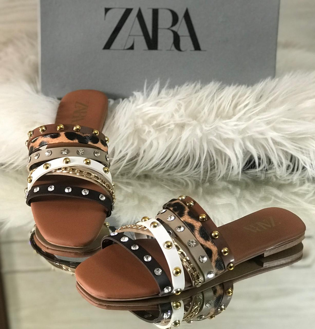 Zara Studded Flat Slippers