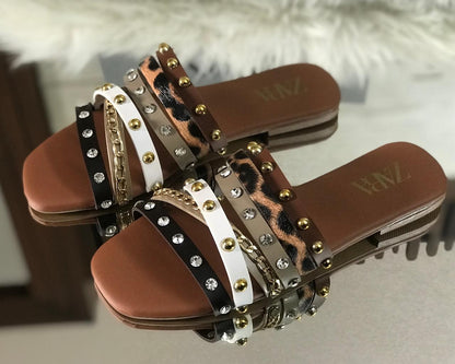 Zara Studded Flat Slippers