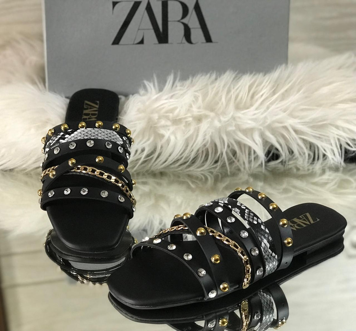 Zara Studded Flat Slippers