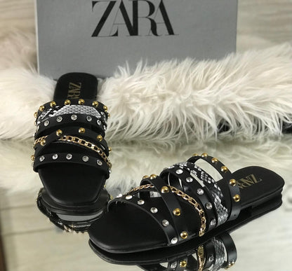 Zara Studded Flat Slippers