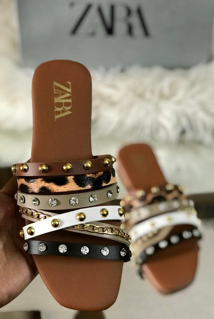 Zara Studded Flat Slippers