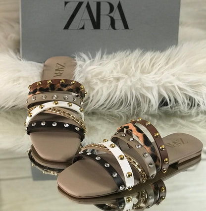 Zara Studded Flat Slippers