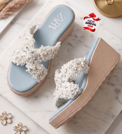 Zara Embellished Wedge Slippers