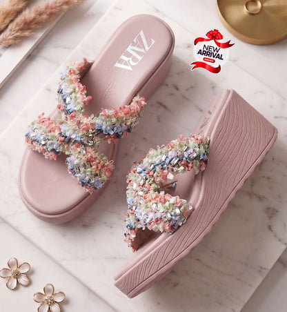 Zara Embellished Wedge Slippers