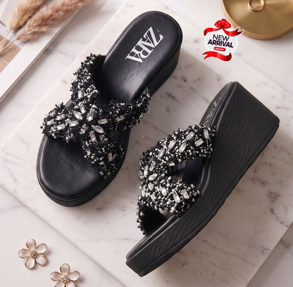 Zara Embellished Wedge Slippers