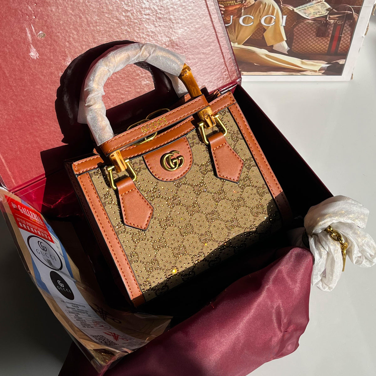 Gucci Diana crystals small bag