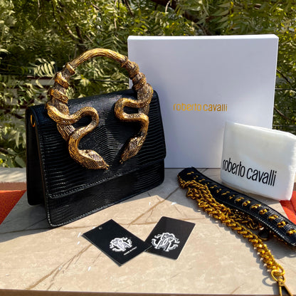 Roberto Cavalli Borsa Bordeaux Con Serpenti