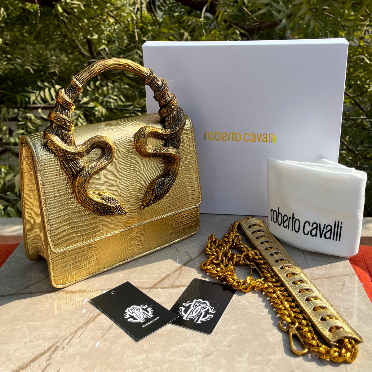Roberto Cavalli Borsa Bordeaux Con Serpenti