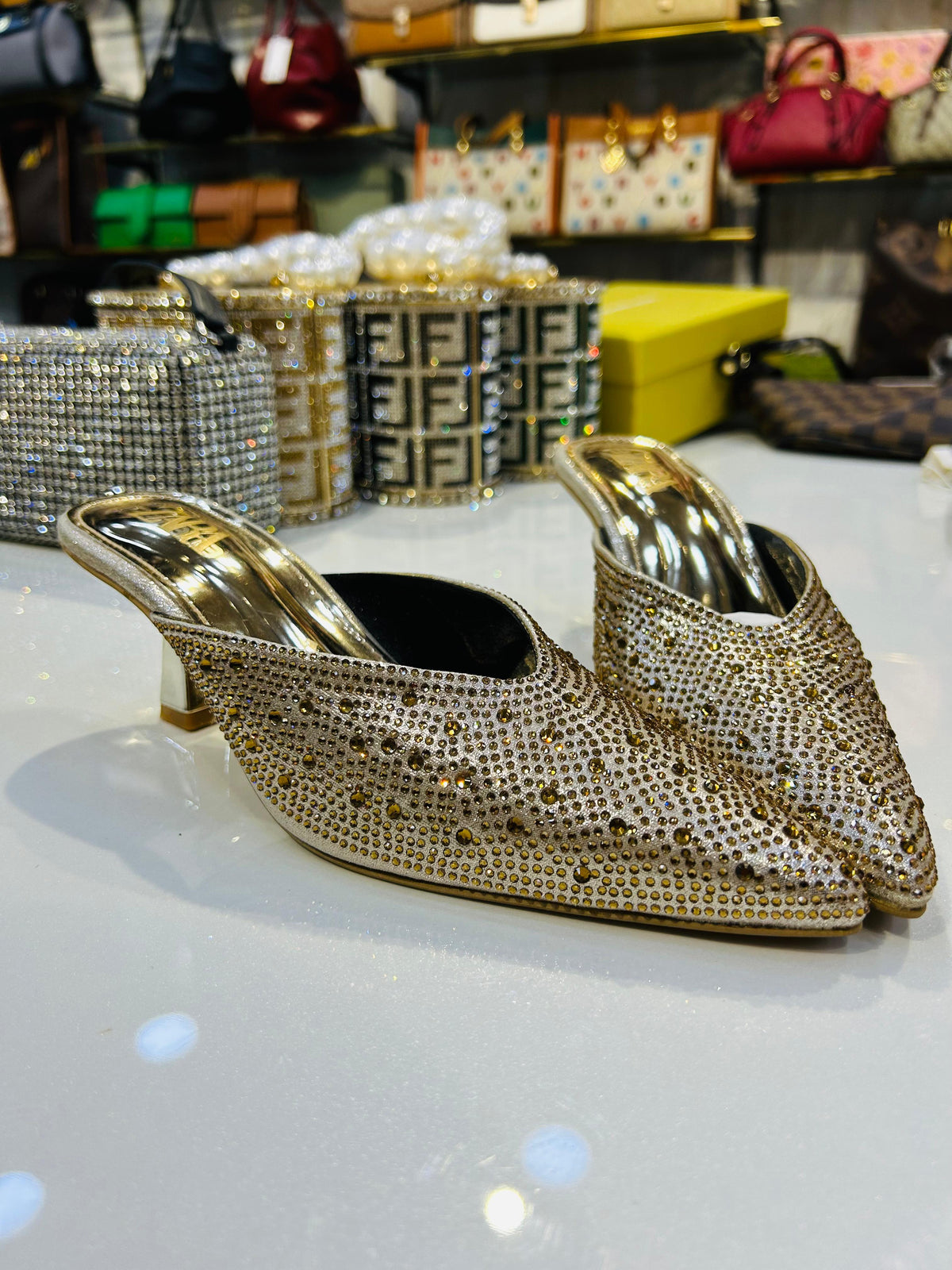 Zara Crystal Embellished Pointed-Toe Heels