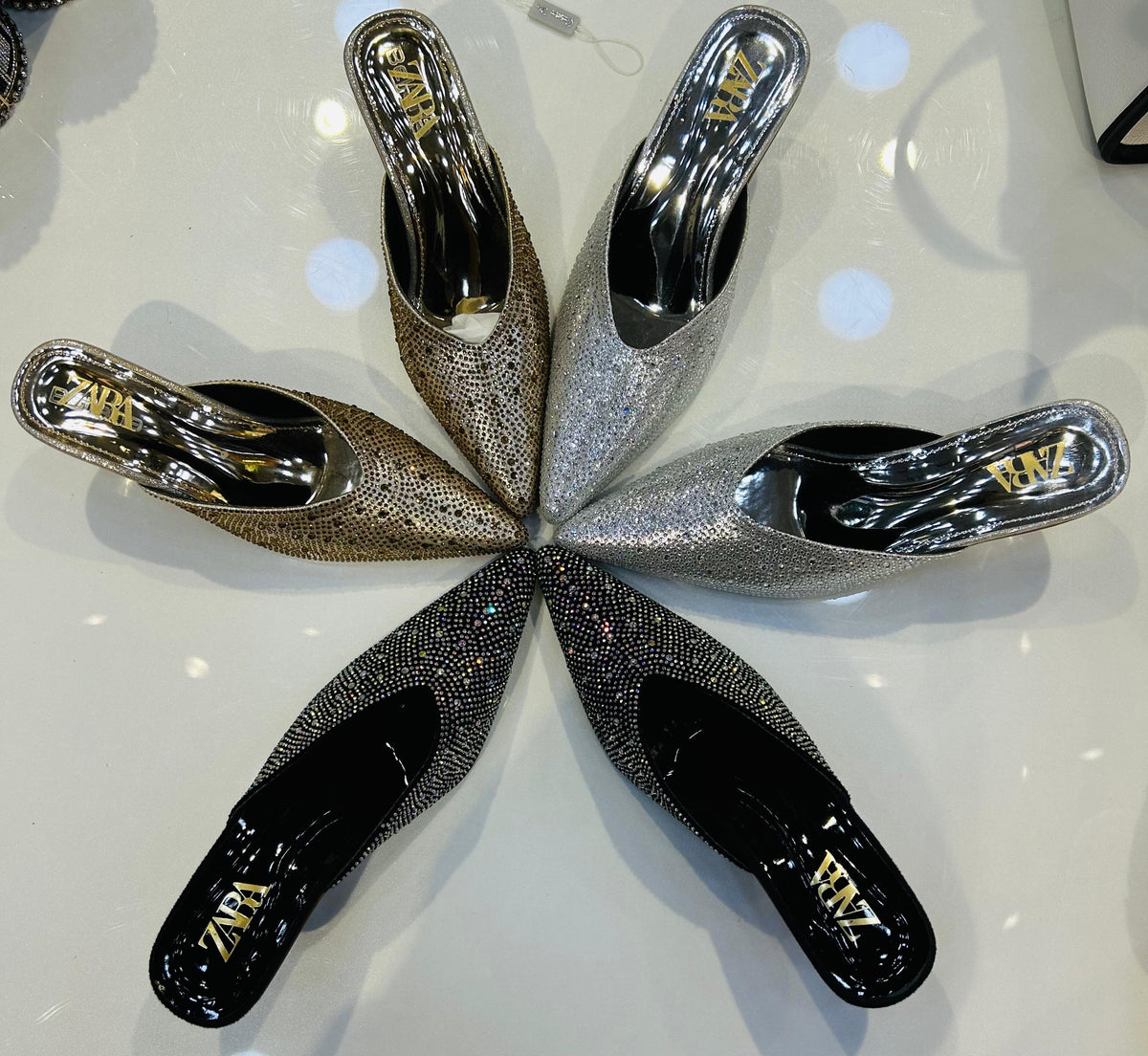 Zara Crystal Embellished Pointed-Toe Heels