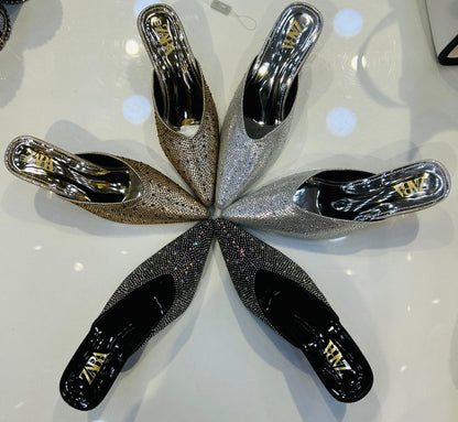 Zara Crystal Embellished Pointed-Toe Heels