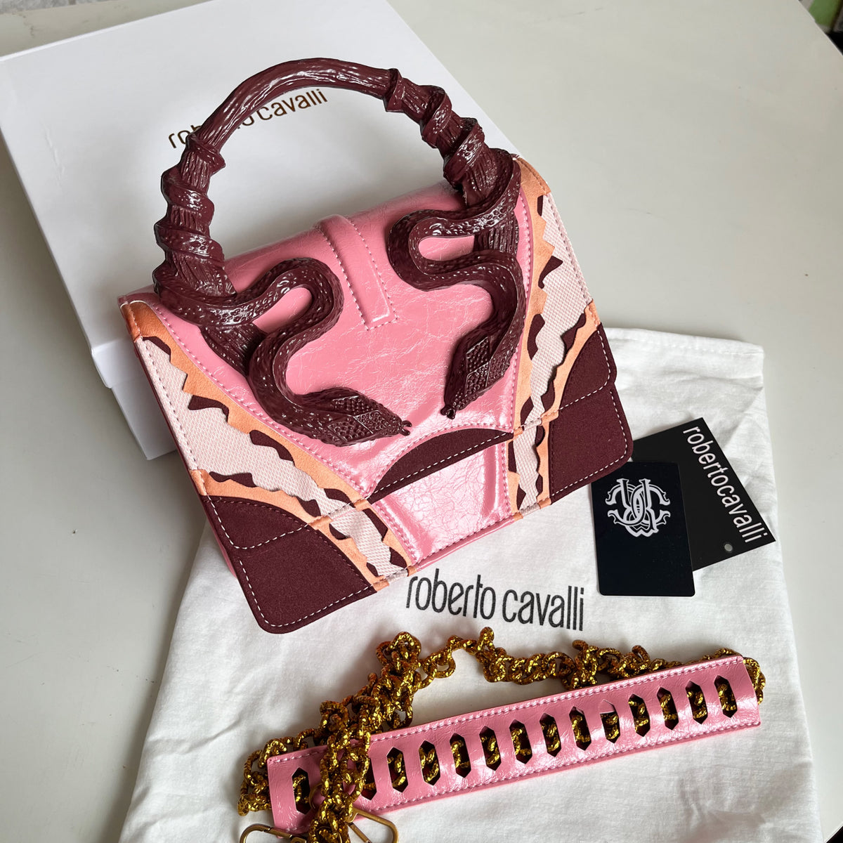 Roberto Cavalli Small Pink Bag With Snakes