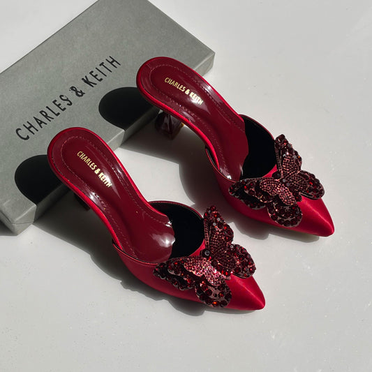 Charles & Keith Satin Butterfly Heels