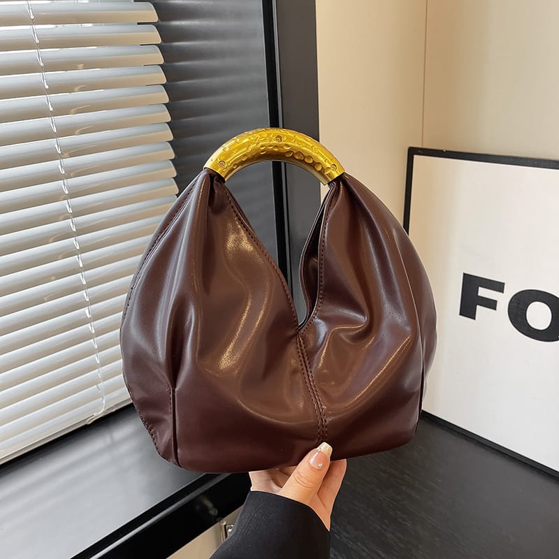 Metal Handle Soft PU Dumpling Shoulder Bag