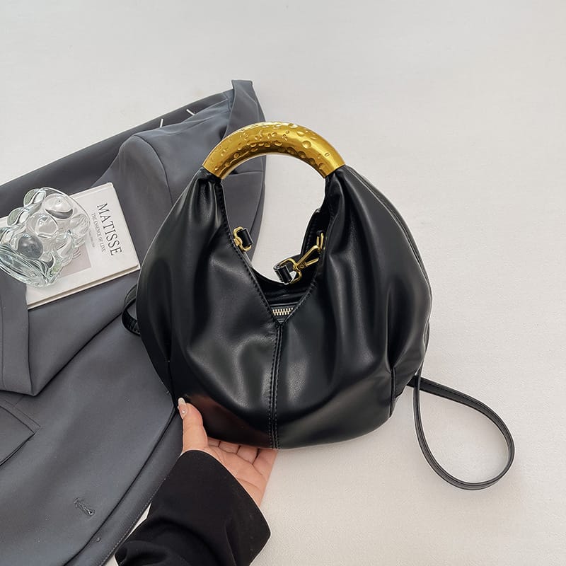 Metal Handle Soft PU Dumpling Shoulder Bag
