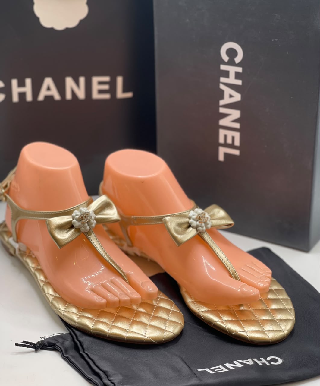 Chanel Lambskin Grosgrain Camellia Thong Sandals