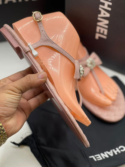Chanel Lambskin Grosgrain Camellia Thong Sandals