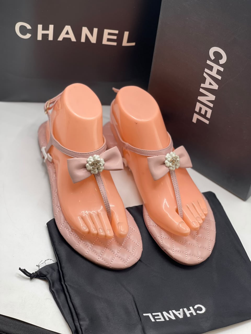 Chanel Lambskin Grosgrain Camellia Thong Sandals