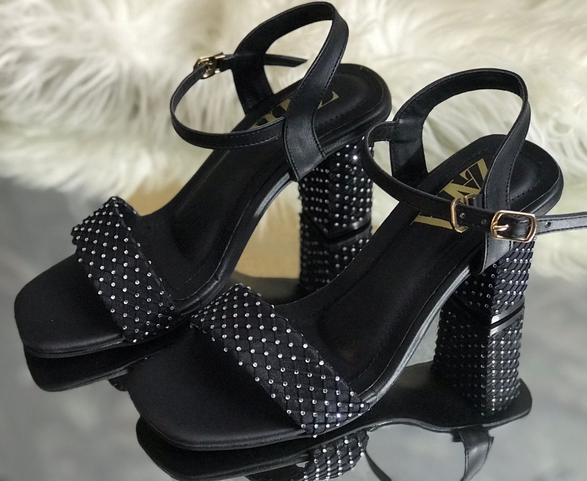 Zara Rhinestone Embellished Block Heels